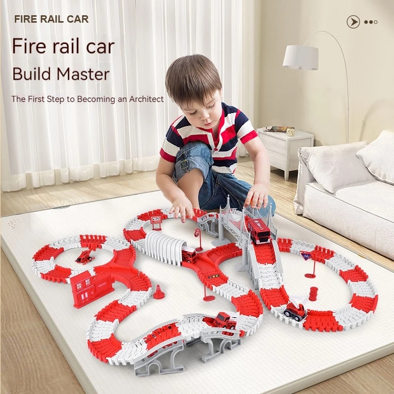 Toy Train Track Set - İtfaiye yolu montaj araba mühendisliği Minin