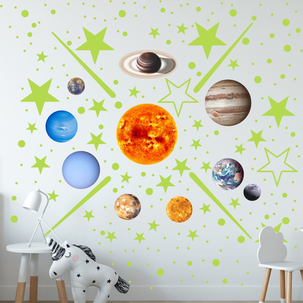 Glow In Dark Stars - Karanlıkta Parlayan Duvar Çıkartmaları Güneş Sistemi