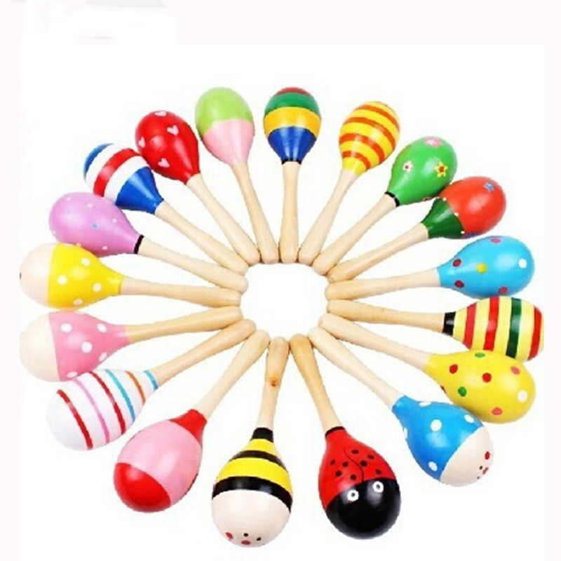 Kids Toys New Born - 2 adet Renkli Ahşap Küçük Çıngıraklar