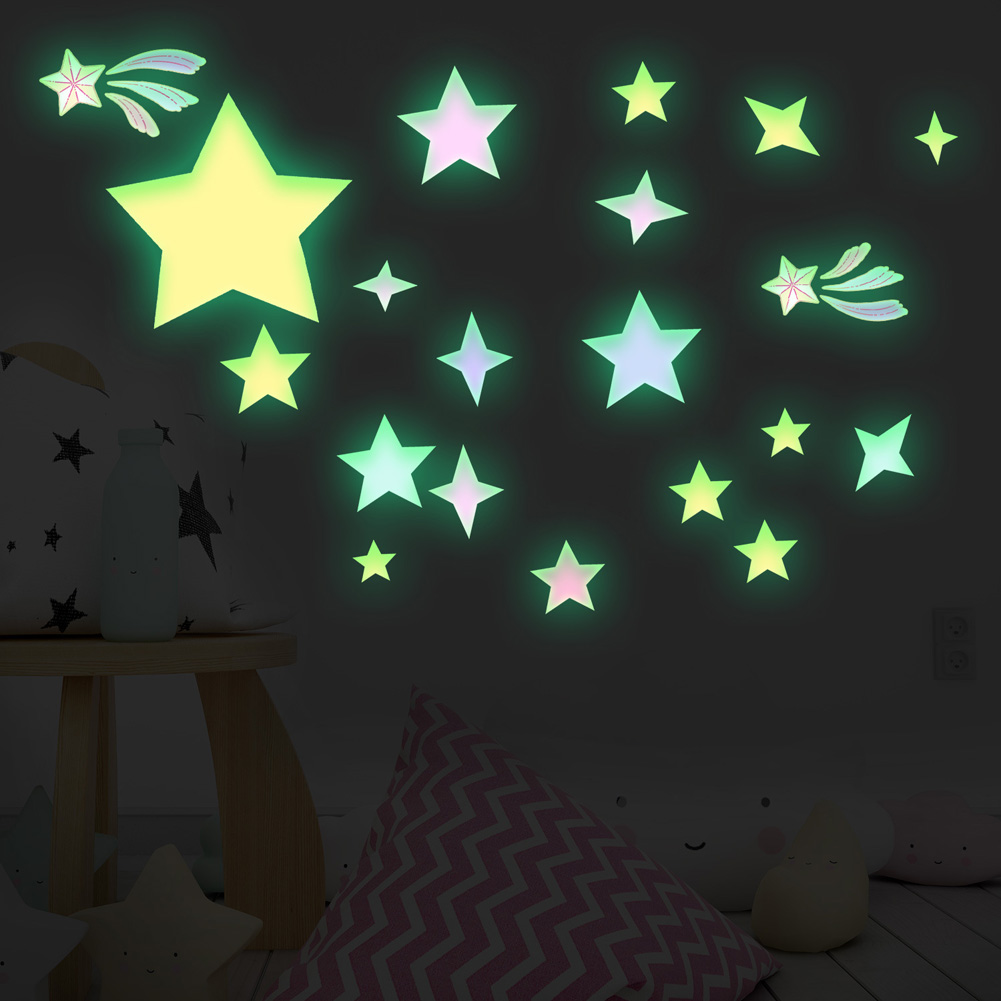 Glow In Dark Stars - Renkli Yıldız Aydınlık Duvar Sticker Çocuk